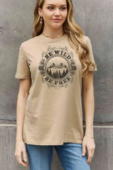 Simply Love Full Size BE WILD BE FREE Graphic Cotton T-Shirt Women's T-Shirts - Tophatter Daily Deals