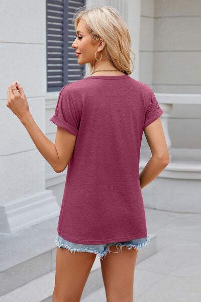 Round Neck Rolled Short Sleeve T-Shirt Women's T-Shirts - Tophatter Daily Deals