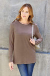 Basic Bae Full Size Round Neck Long Sleeve Top Taupe Blouses - Tophatter Daily Deals