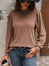 Ribbed Round Neck Long Sleeve T-Shirt Women's T-Shirts - Tophatter Daily Deals