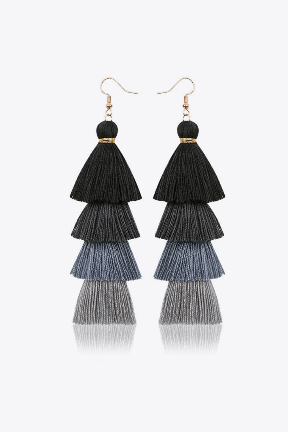 Layered Tassel Earrings Black One Size Earrings - Tophatter Daily Deals