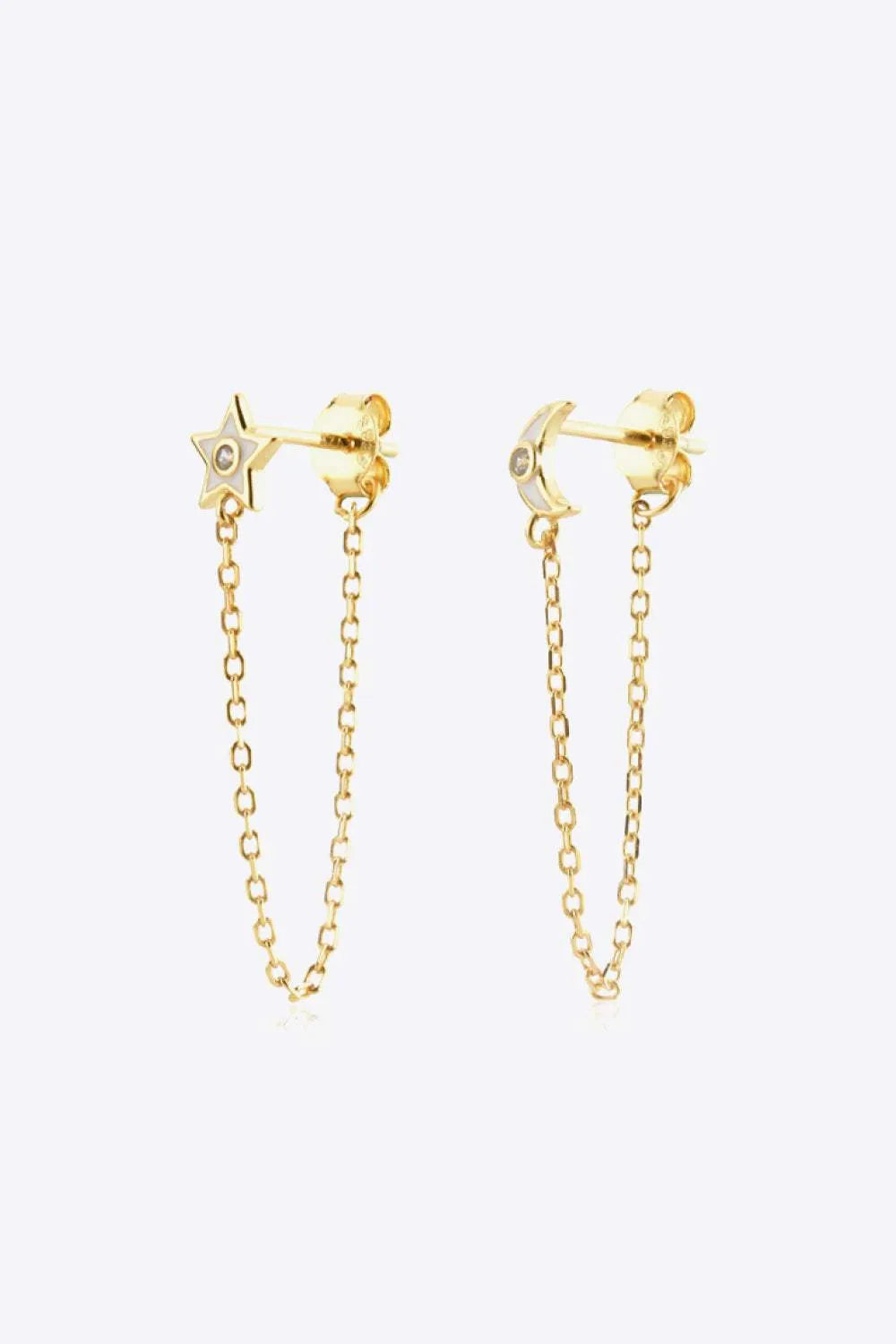 Zircon Star and Moon Mismatched Earrings Gold White One Size Earrings - Tophatter Daily Deals
