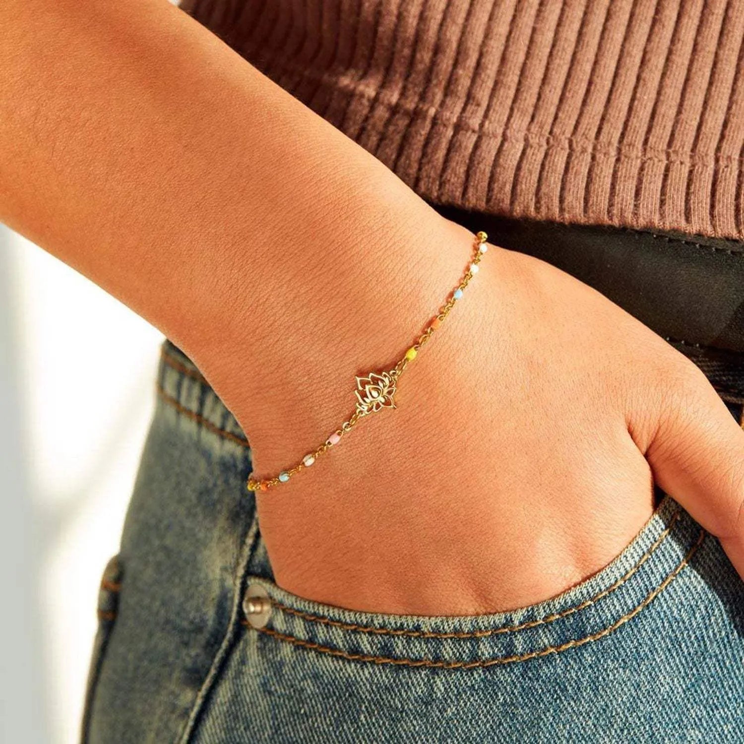 Lotus Shape 18K Gold-Plated Bead Bracelet Bracelets - Tophatter Daily Deals