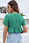 Tie Front Plunge Peplum Cropped Blouse Blouses - Tophatter Daily Deals