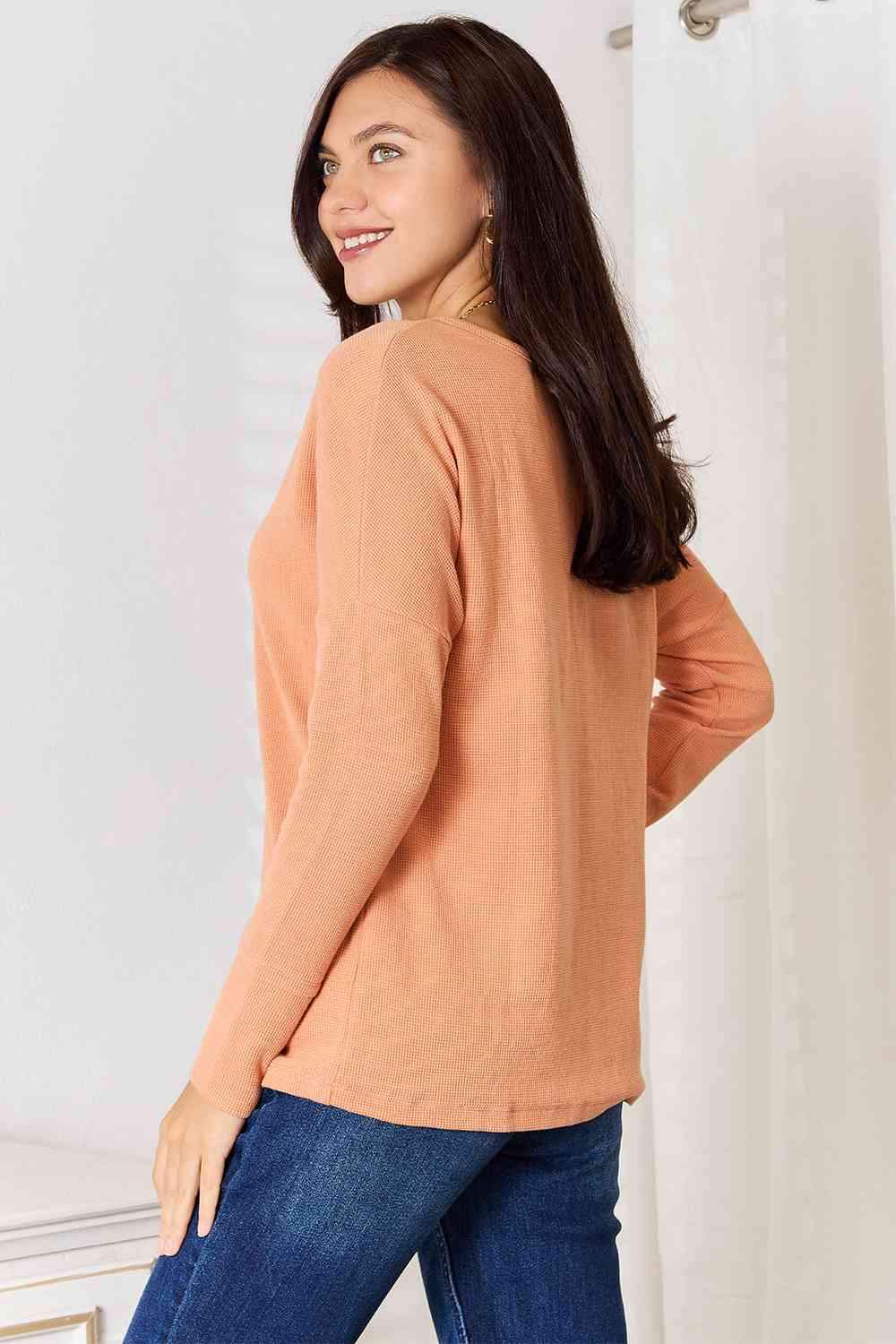 Basic Bae Half Button Long Sleeve Top Women's T-Shirts - Tophatter Daily Deals