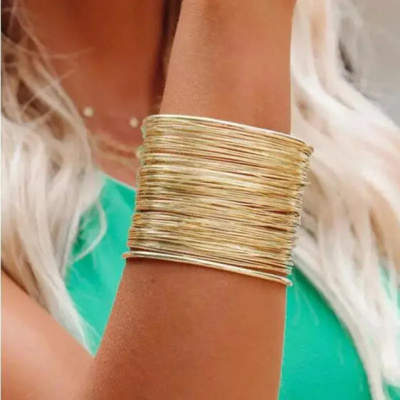 Alloy Layered Cuff Bracelet Gold One Size Bracelets - Tophatter Daily Deals