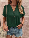 Notched Neck Short Sleeve Blouse Blouses - Tophatter Daily Deals