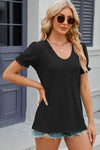 Eyelet Round Neck Flounce Sleeve T-Shirt Women's T-Shirts - Tophatter Daily Deals