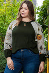 Plus Size Floral Waffle-Knit Round Neck Blouse Army Green Blouses - Tophatter Daily Deals