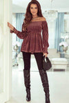 Smocked Ribbed Velvet Babydoll Top Blouses - Tophatter Daily Deals