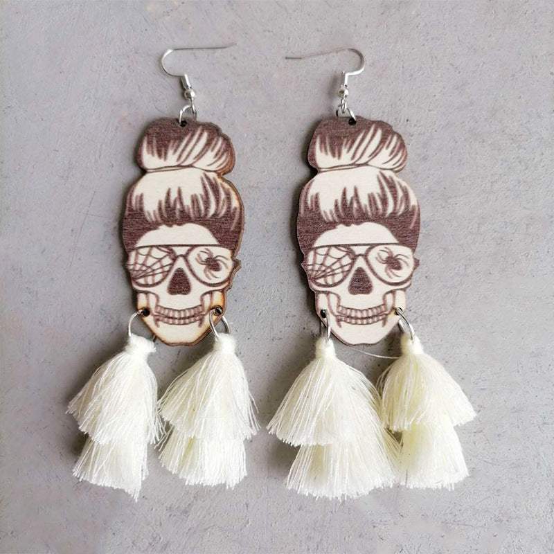 Spider Grandma Tassel Detail Dangle Earrings Cream One Size Earrings - Tophatter Daily Deals