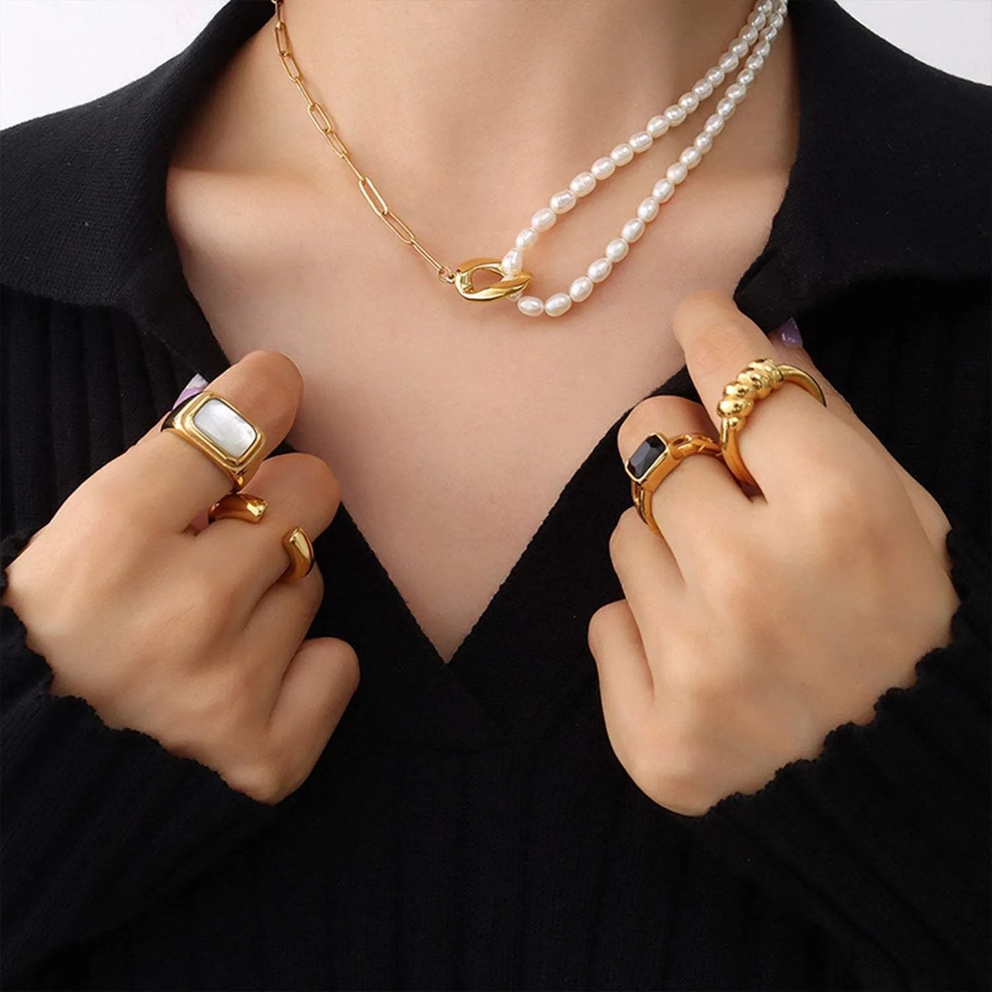 18K Gold-Plated Titanium Steel Pearl Necklace Necklaces - Tophatter Daily Deals