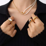 18K Gold-Plated Titanium Steel Pearl Necklace Necklaces - Tophatter Daily Deals