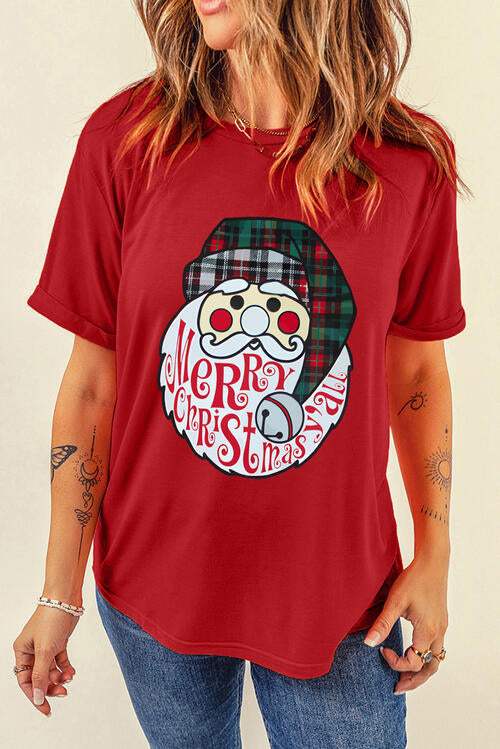 Santa Graphic Short Sleeve T-Shirt Deep Red Women's T-Shirts - Tophatter Daily Deals