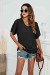 V-Neck Side Ruched Tee Black Women's T-Shirts - Tophatter Daily Deals