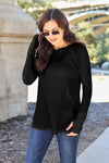 Basic Bae Full Size Round Neck Long Sleeve T-Shirt Black Women's T-Shirts - Tophatter Daily Deals