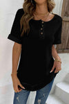 Cuffed Sleeve Henley Top Black Women's T-Shirts - Tophatter Daily Deals