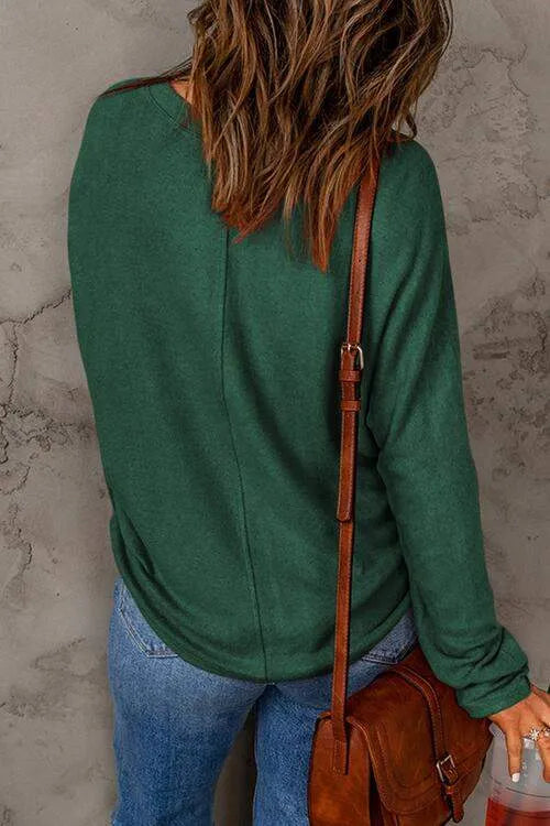 Seam Detail Round Neck Long Sleeve Top Women's T-Shirts - Tophatter Daily Deals