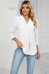 Eyelet Three-Quarter Sleeve Blouse White Blouses - Tophatter Daily Deals