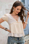 Deep V Frill Trim Babydoll Blouse Blouses - Tophatter Daily Deals