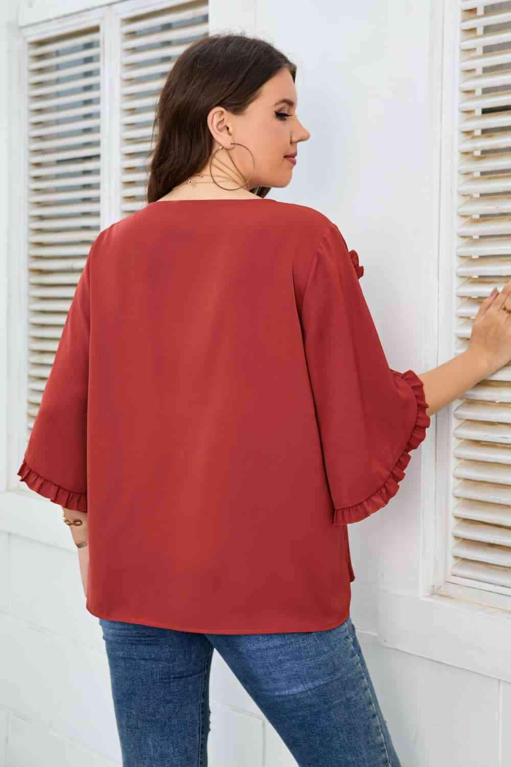 Plus Size Round Neck Frill Trim Blouse Blouses - Tophatter Daily Deals