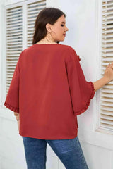 Plus Size Round Neck Frill Trim Blouse Blouses - Tophatter Daily Deals