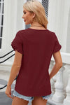 Eyelet Round Neck Petal Sleeve T-Shirt Women's T-Shirts - Tophatter Daily Deals