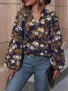 Floral Notched Balloon Sleeve Blouse Blouses - Tophatter Daily Deals