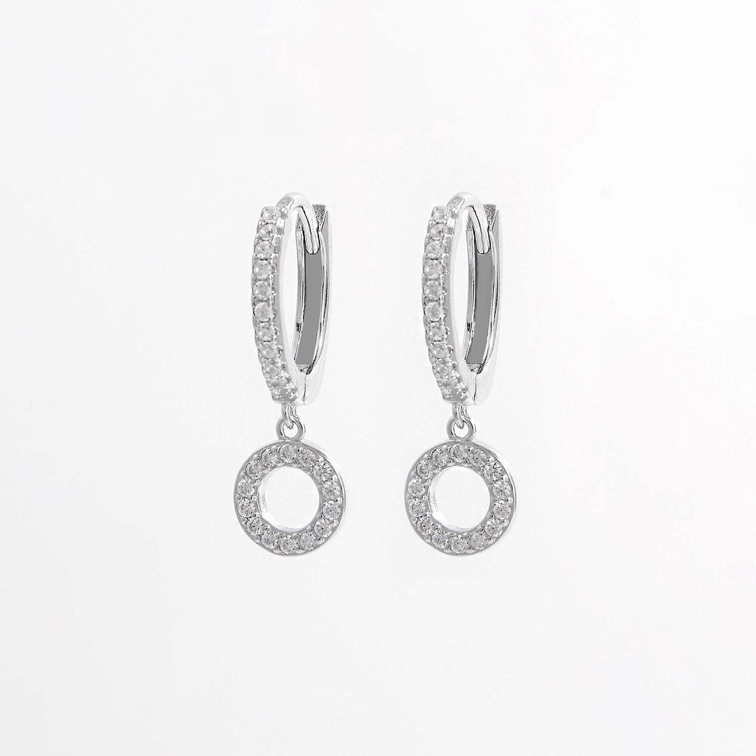 925 Sterling Silver Inlaid Zircon Hoop Dangle Earrings Silver One Size Earrings - Tophatter Daily Deals