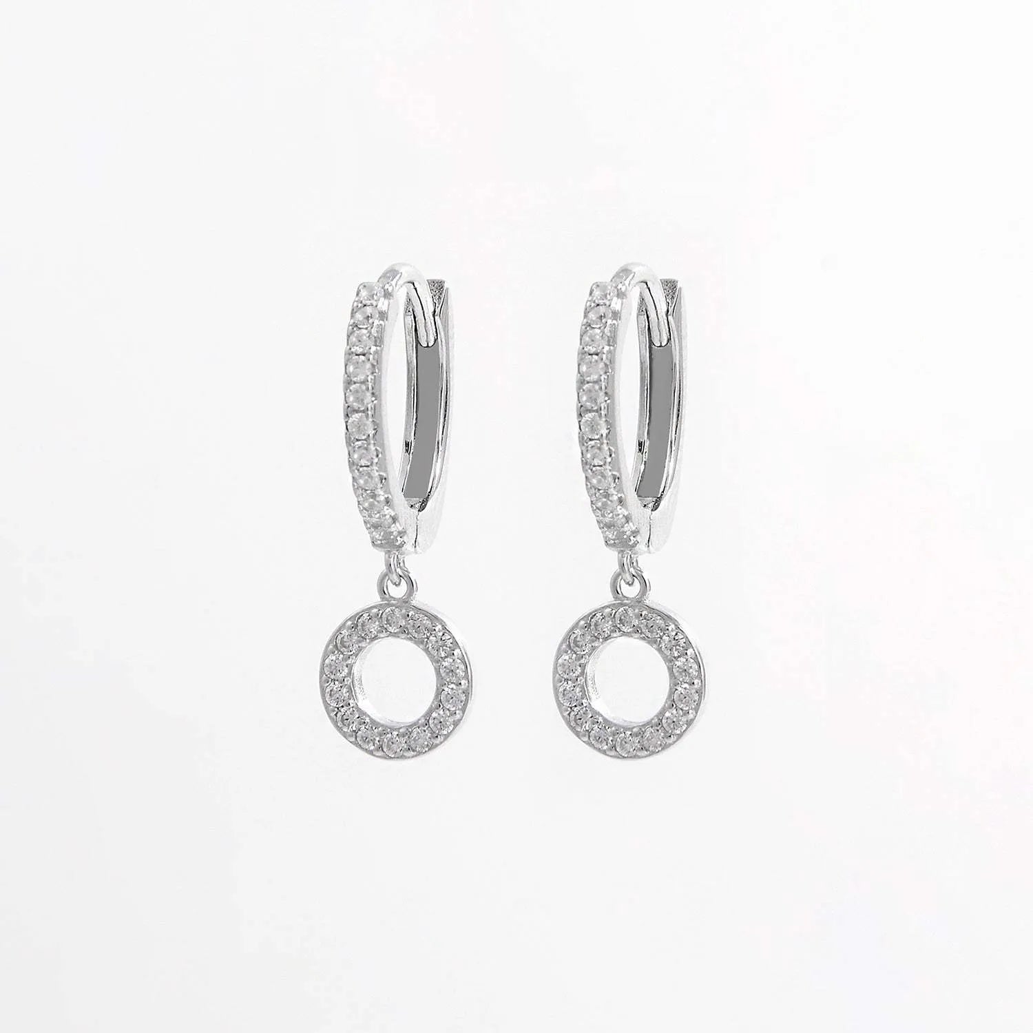 925 Sterling Silver Inlaid Zircon Hoop Dangle Earrings Silver One Size Earrings - Tophatter Daily Deals