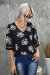 Botanical Print V-Neck Puff Sleeve Blouse Blouses - Tophatter Daily Deals