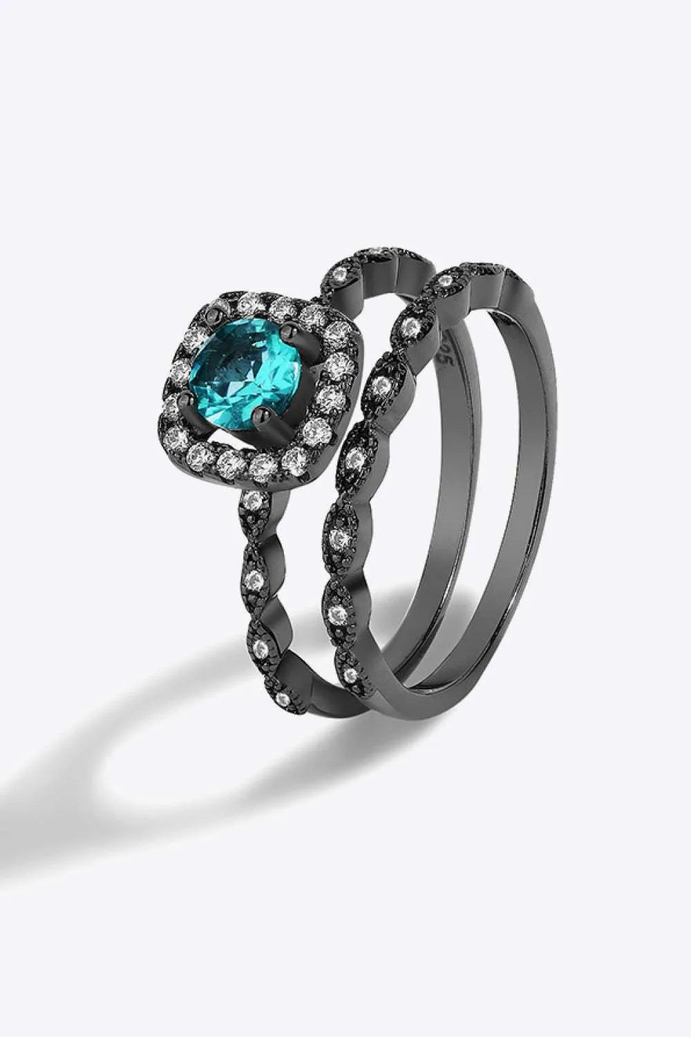 2-Piece Paraiba Blue Zircon Ring Set Black Rings - Tophatter Daily Deals