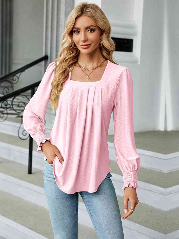 Square Neck Puff Sleeve Blouse Women's T-Shirts - Tophatter Daily Deals