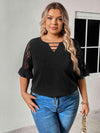 Plus Size Cutout Round Neck Spliced Lace Flounce Sleeve Blouse Blouses - Tophatter Daily Deals