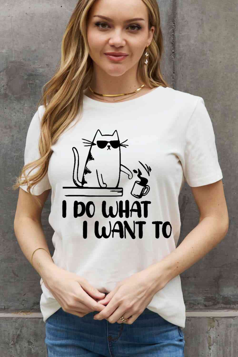 Simply Love Full Size I DO WHAT I WANT TO Graphic Cotton Tee Women's T-Shirts - Tophatter Daily Deals