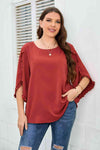 Plus Size Round Neck Frill Trim Blouse Blouses - Tophatter Daily Deals