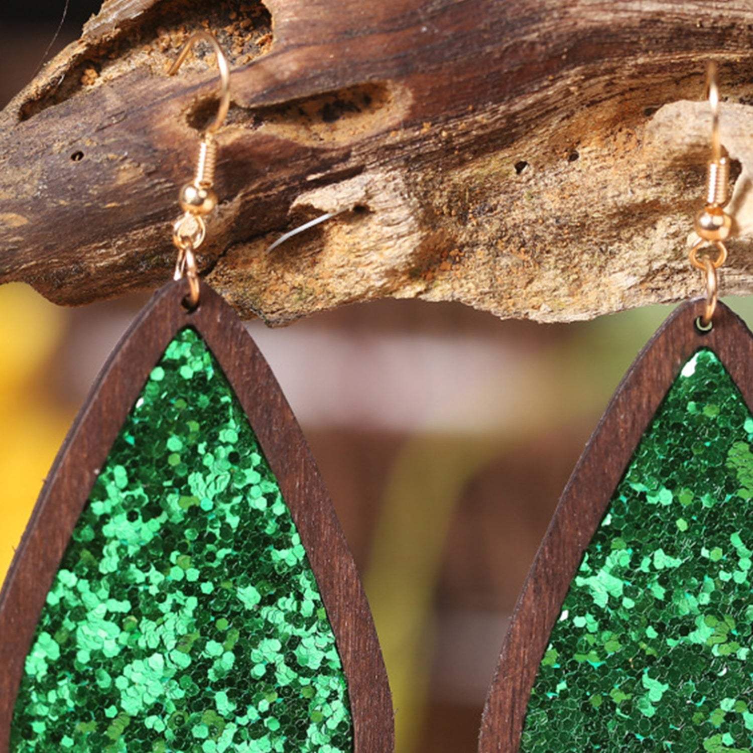 Sequin Wood Teardrop Earrings Earrings - Tophatter Daily Deals