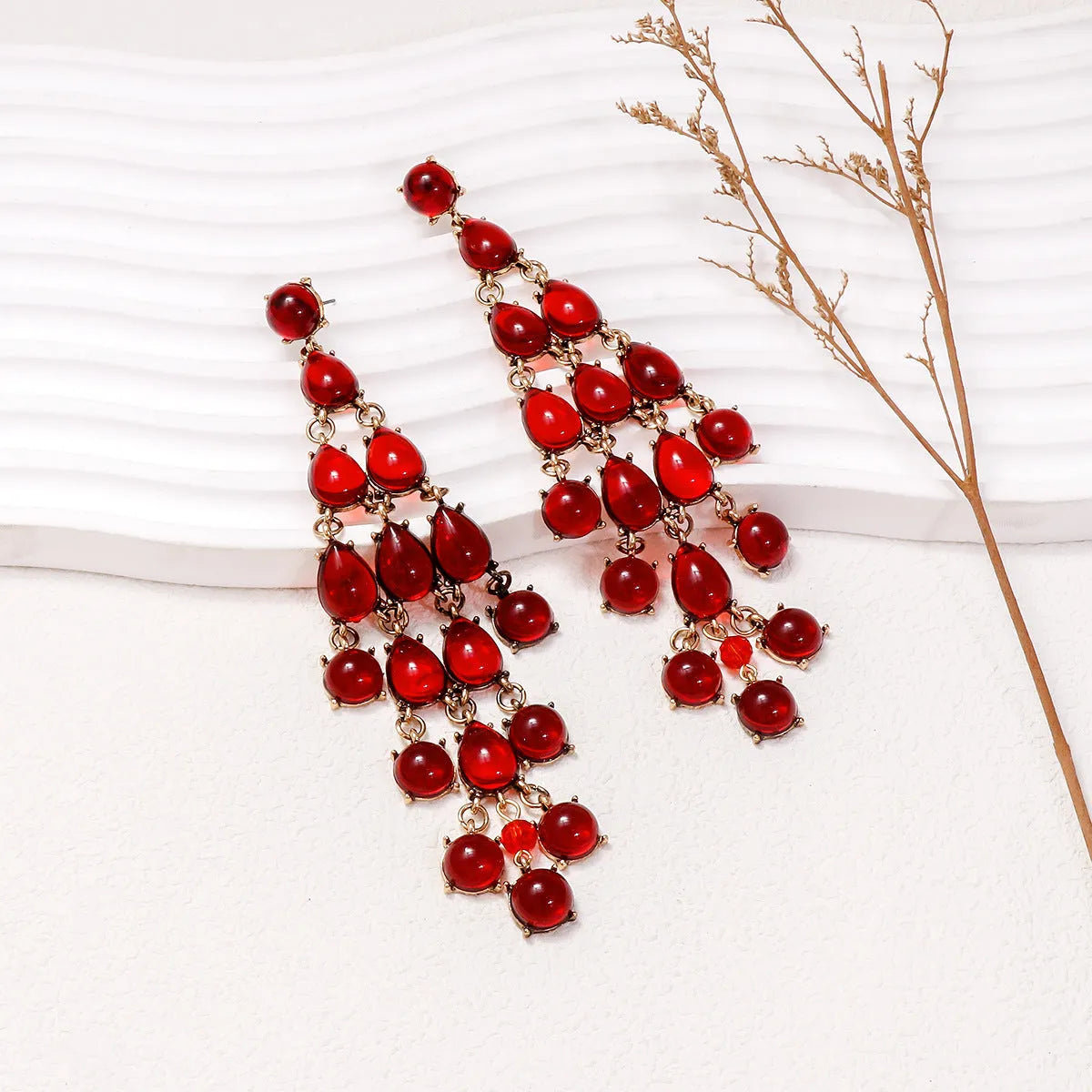 Alloy & Rhinestone Teardrop Earrings Deep Red One Size Earrings - Tophatter Daily Deals