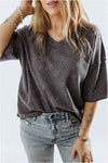 V-Neck Dropped Shoulder Tee Dark Gray Women's T-Shirts - Tophatter Daily Deals