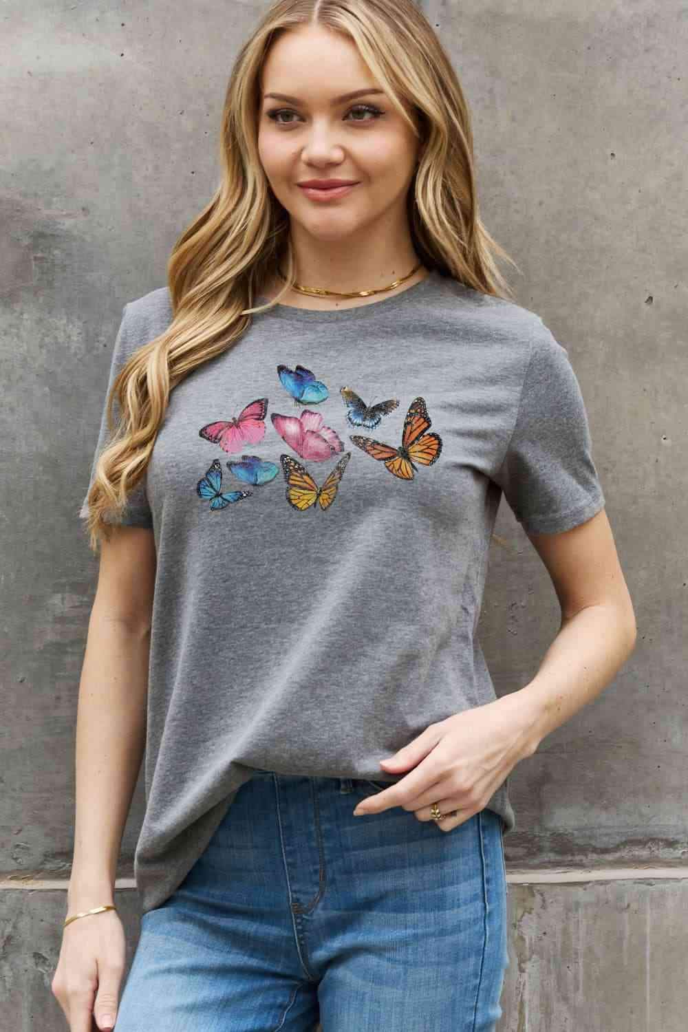 Simply Love Full Size Butterfly Graphic Cotton Tee Women's T-Shirts - Tophatter Daily Deals