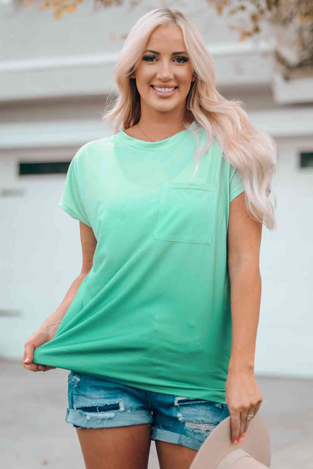 Round Neck Pocket Tee Shirt Women's T-Shirts - Tophatter Daily Deals