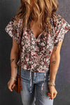 Floral Flutter Sleeve Tie-Neck Blouse Blouses - Tophatter Daily Deals