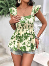 Tied Cutout Square Neck Butterfly Sleeve Babydoll Blouse Mid Green Blouses - Tophatter Daily Deals