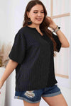 Plus Size Striped Notched Neck Half Sleeve Top Blouses - Tophatter Daily Deals