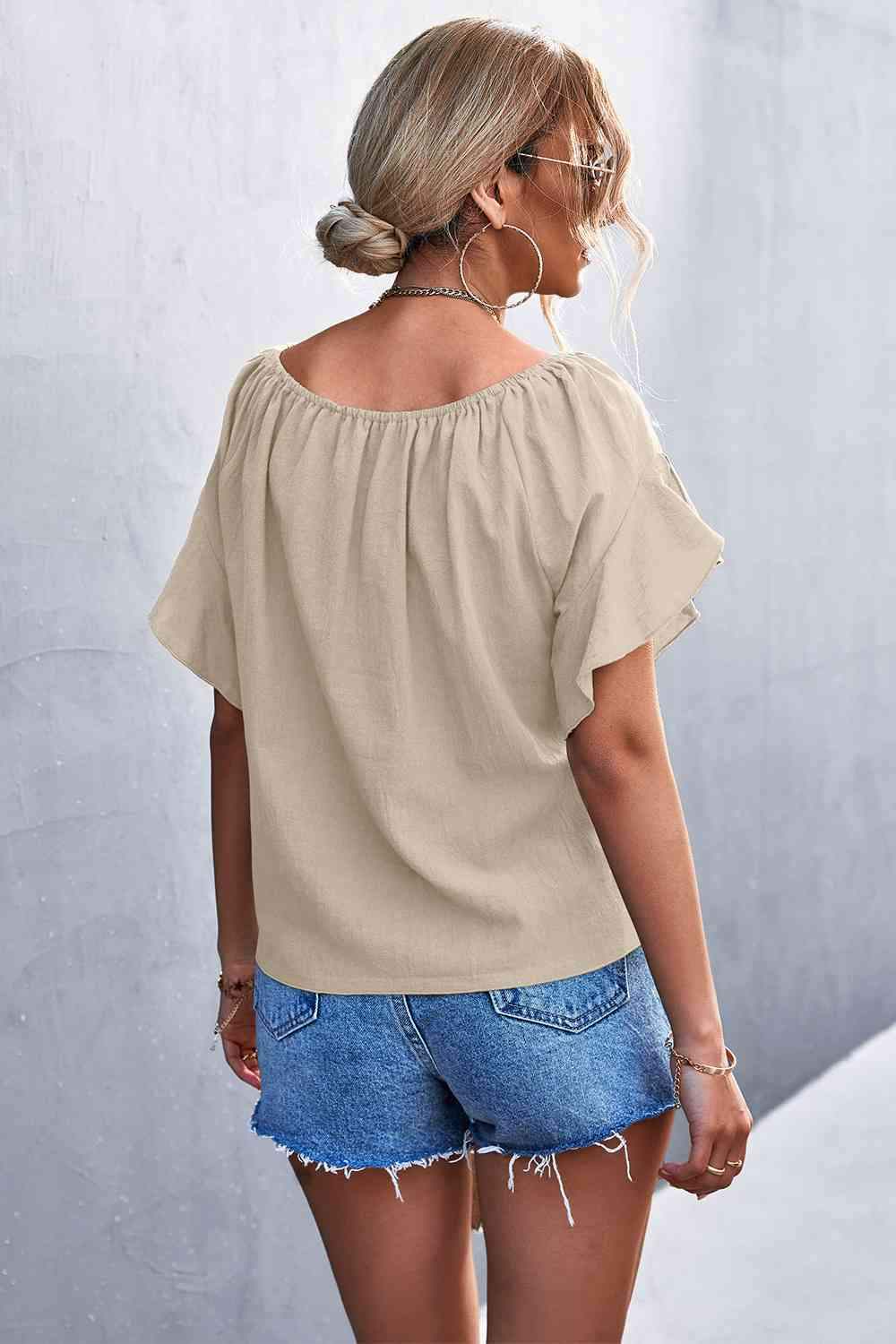 Flutter Sleeve Tie-Front Blouse Blouses - Tophatter Daily Deals