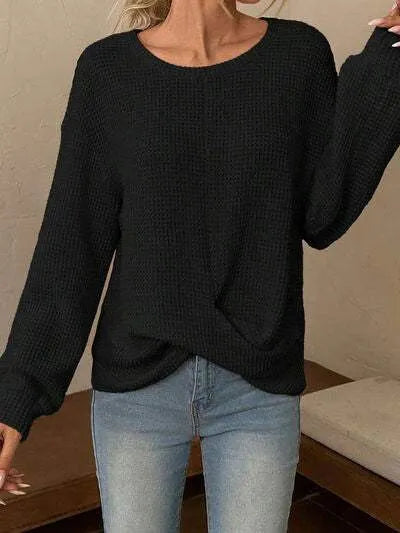 Twisted Waffle-Knit Dropped Shoulder T-Shirt Women's T-Shirts - Tophatter Daily Deals