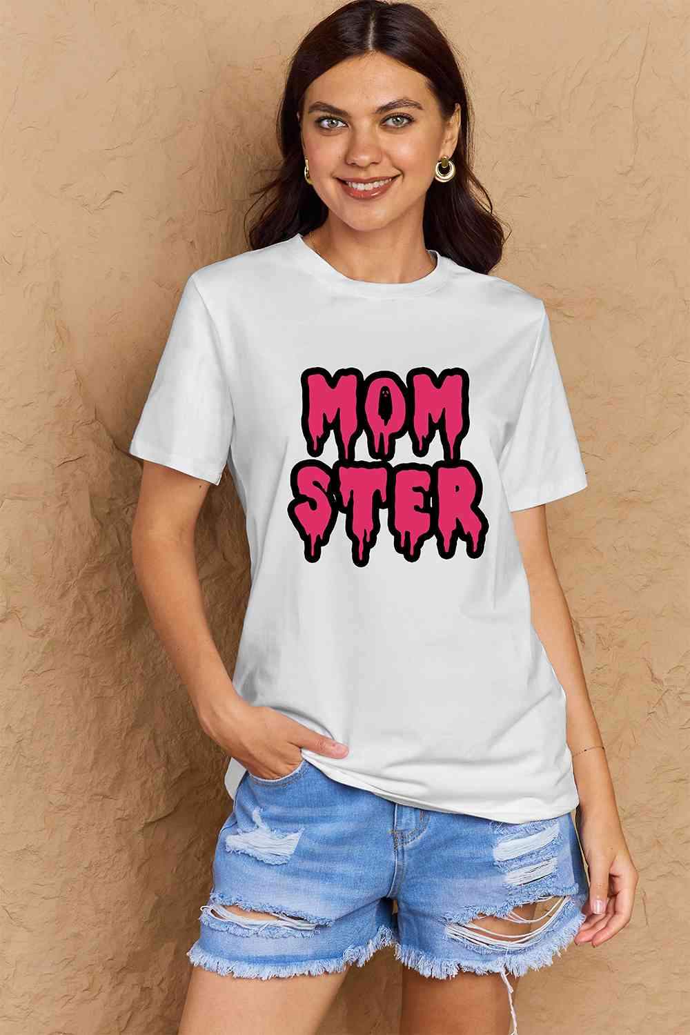 Simply Love Full Size MOM STER Graphic Cotton T-Shirt Bleach Women's T-Shirts - Tophatter Daily Deals