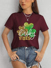 LUCKY VIBES Round Neck Short Sleeve T-Shirt Wine Women's T-Shirts - Tophatter Daily Deals