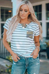 Striped Notched Neck T-Shirt Women's T-Shirts - Tophatter Daily Deals