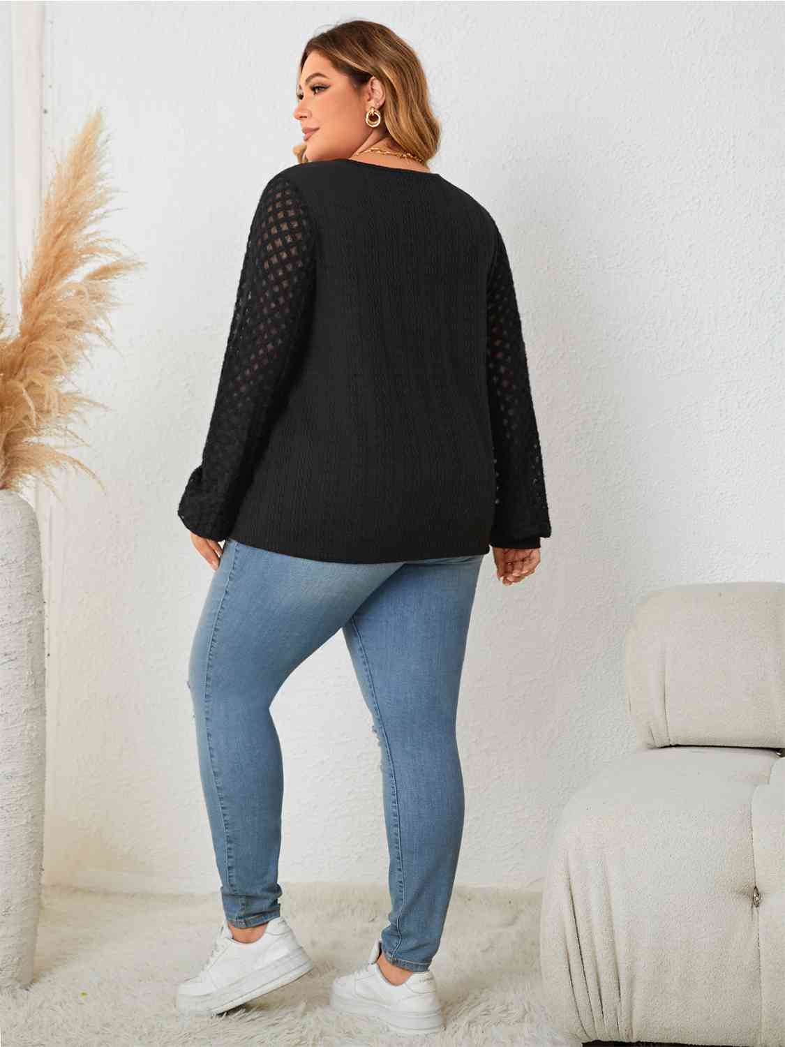 Plus Size Openwork Notched Button Front Blouse - Tophatter Deals